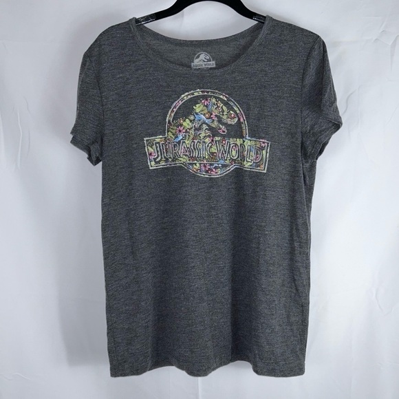 Jurassic World Shirt Palm Floral Pattern Short Sleeve Crewneck Pull Over Top - Picture 2 of 8